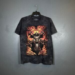 SkulBone L men’s blue t-shirt 2007 Abrar Ajmal tie dye biker skull tee bone